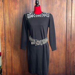 80s Liz Claiborne Studded Black Wool Dress M